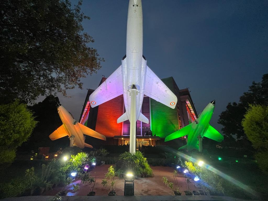 Indian Air Force headquarters Vayu Bhawan in the national capital illuminated in tricolour
