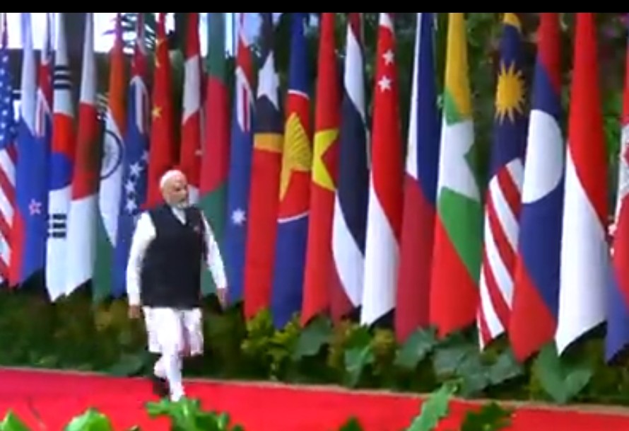 P M Narendra Modi arrives at Jakarta Convention Centre in Indonesia to attend the 20th ASEAN-India Summit and 18th East Asia Summit.