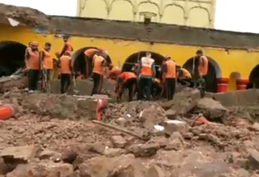 WATCH: A portion of Ranbireshwar Temple collapsed in Jammu in the morning today