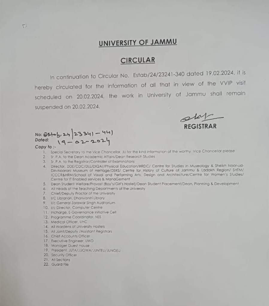 Suspension of work in University of Jammu