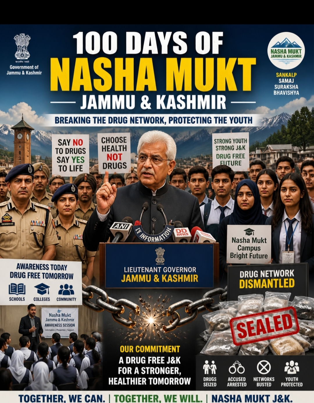 100 Days of ‘Nasha Mukt Jammu & Kashmir’: Massive Crackdown on Drug Network Under LG Manoj Sinha